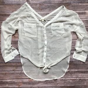 Sheer white tie knot blouse